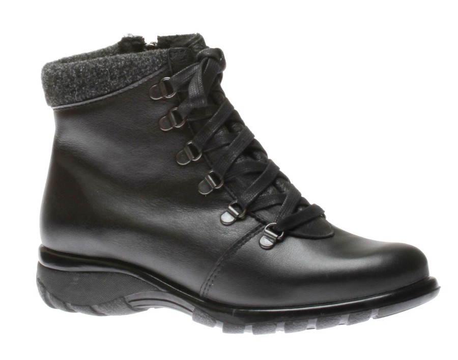 Women Toe Warmers | Yukon Black Leather Lace-Up Winter Ankle Boot