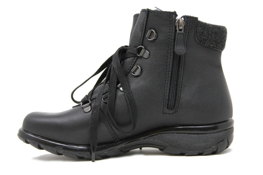 Women Toe Warmers | Yukon Black Leather Lace-Up Winter Ankle Boot