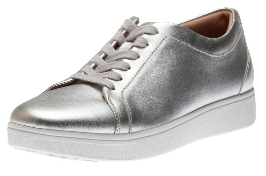 Women Fit Flop | Rally Silver Leather Sneaker