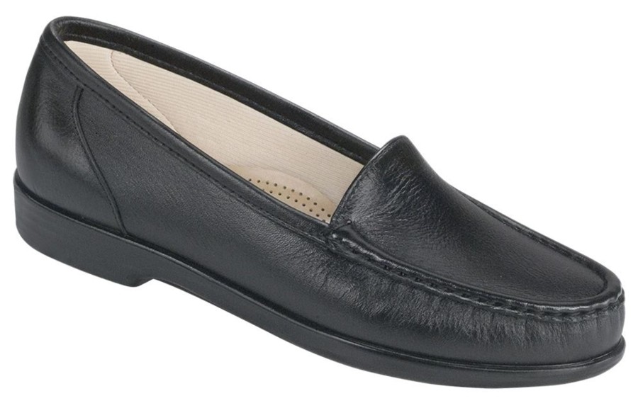 Women SAS Shoes | Simplify Black Leather Slip On Loafer