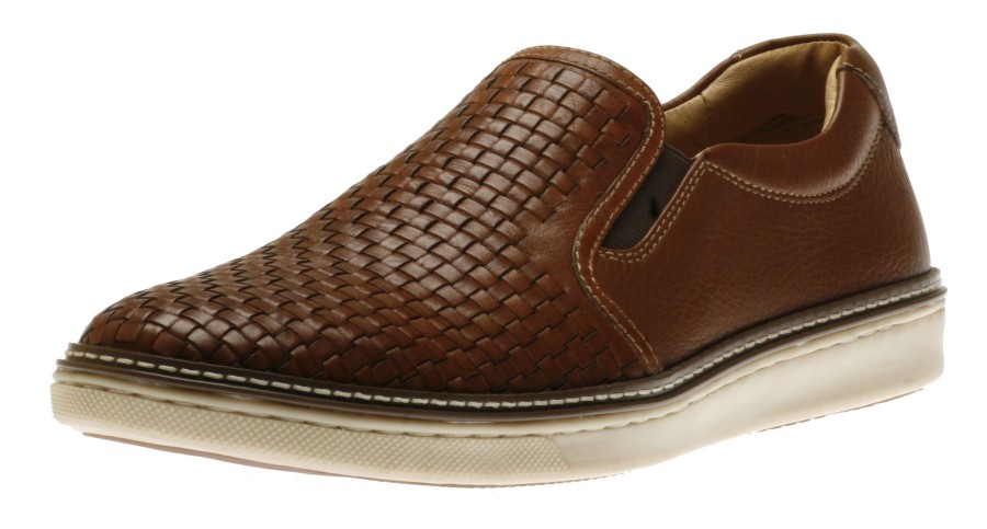 Men Johnston & Murphy | Mcguffey Woven Tan Brown Leather Slip-On Sneaker