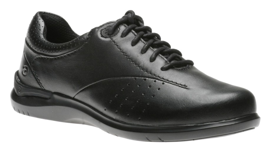 Women Aravon | Farren Black Leather Lace-Up Sneaker