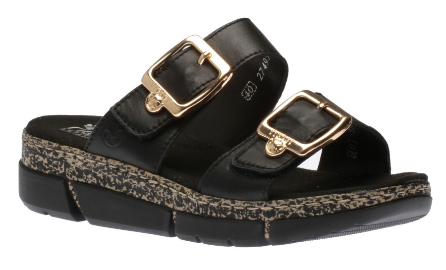 Women Rieker | 2 Velcro Strap Black