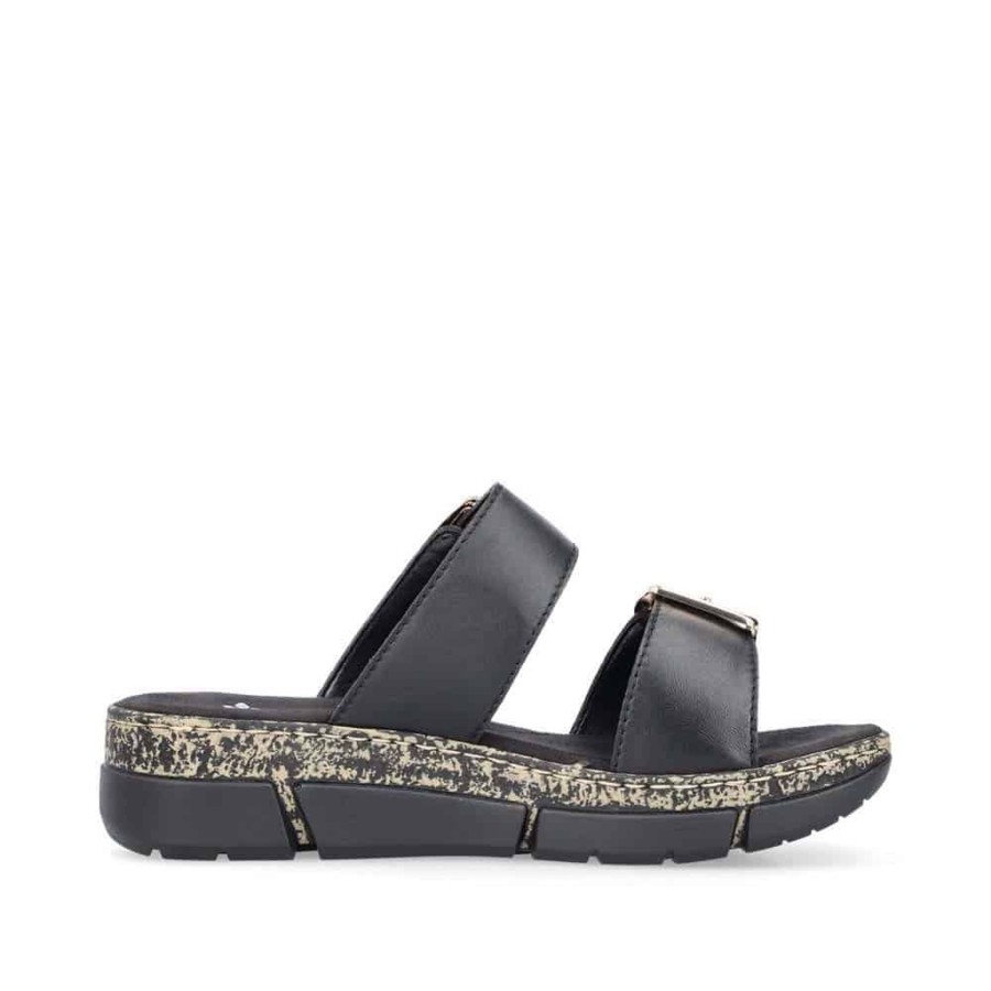 Women Rieker | 2 Velcro Strap Black