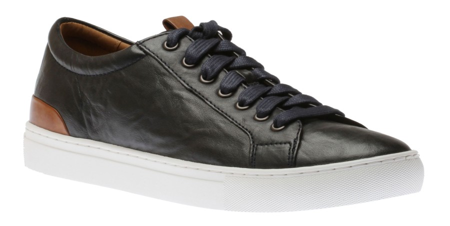 Men Johnston & Murphy | Banks Navy Leather Lace-Up Sneaker