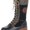 Women Remonte | Castor Black Leather Knit Boot