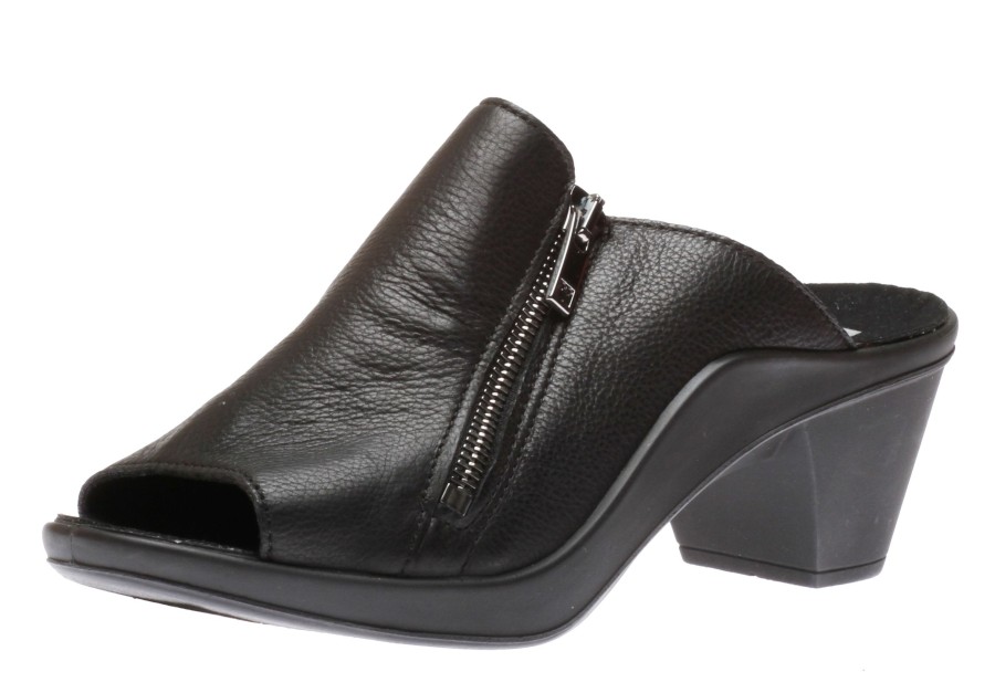 Women Romika | Mokassetta 297 Black Zipper Slide Heel Sandal