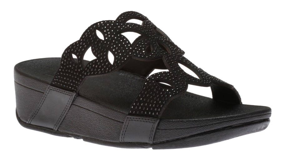 Women Fit Flop | Elora Crystal Black Slide Sandal