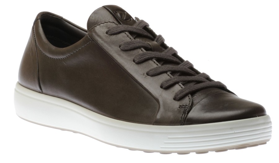 Men Ecco | Men'S Soft 7 Titanium Grey Leather Lace-Up Sneaker