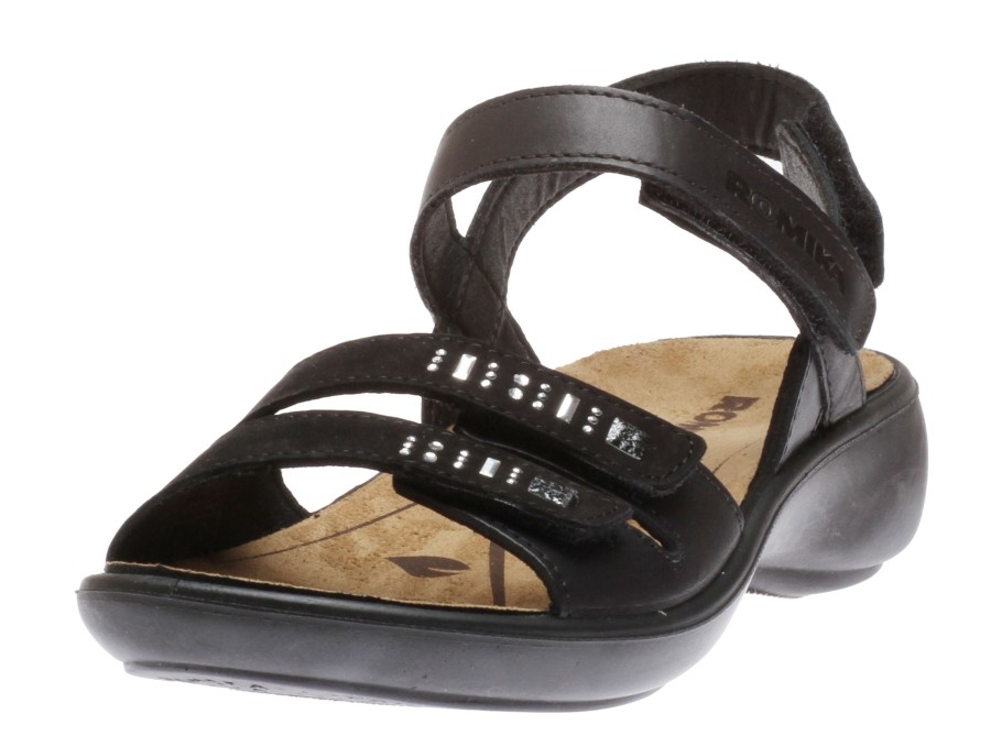 Women Romika | Ibiza 86 Black Leather Slingback Sandal