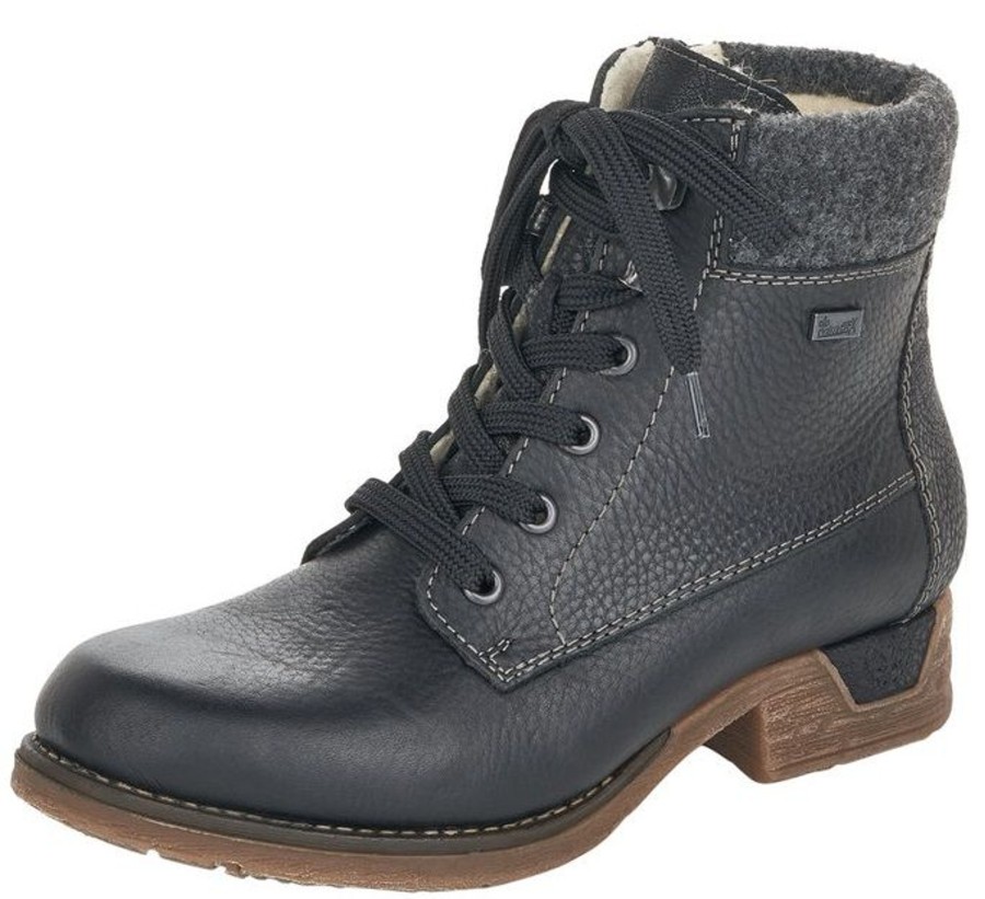 Women Rieker | Michigan Black Leather Water-Resistant Ankle Boot