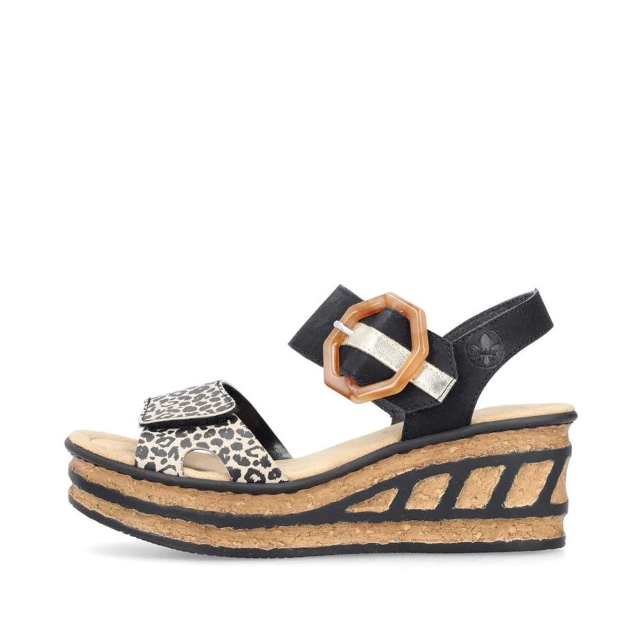 Women Rieker | 2 Velcro Strap Black