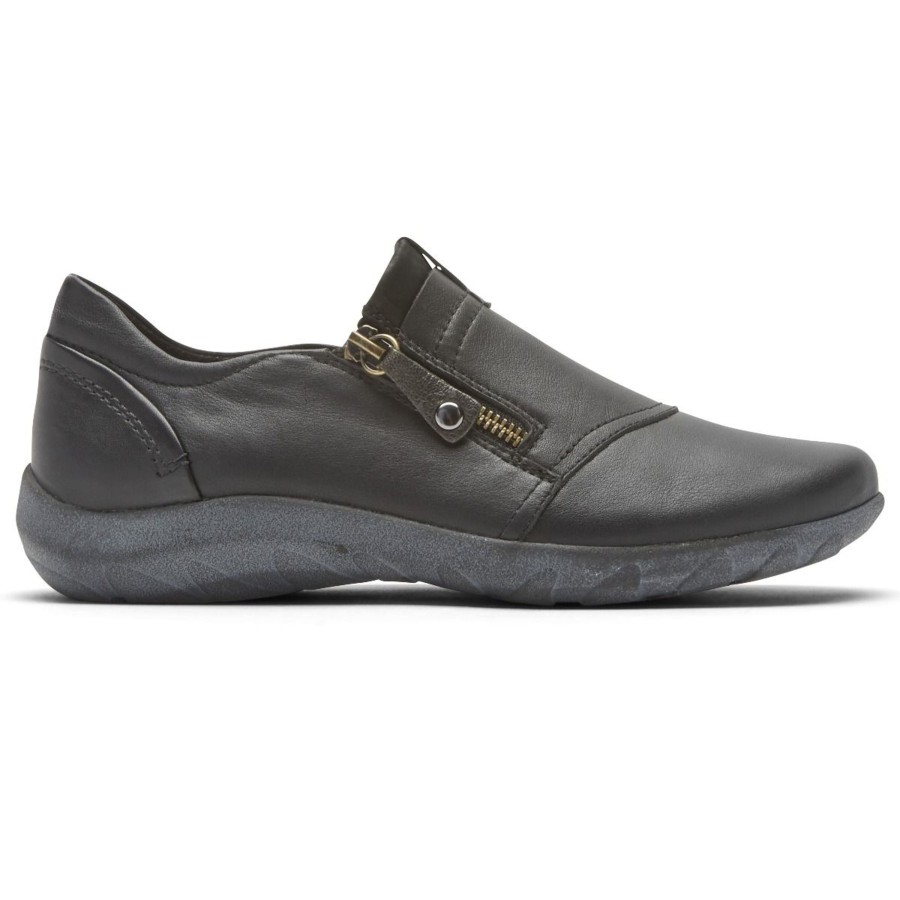 Women Cobb Hill | Amalie Black Leather Zipper Slip-On