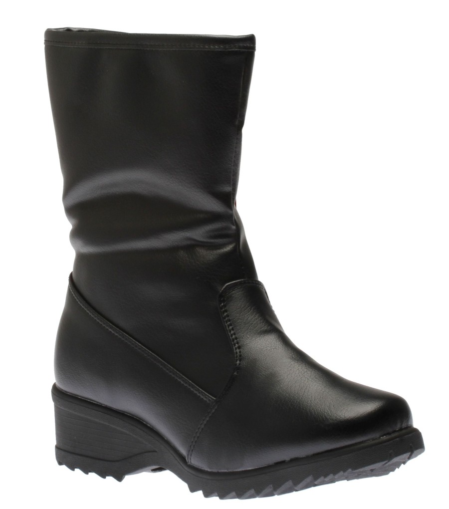 Women Shoe tech | Side Zipper Grip Black Vegan Winter Boot