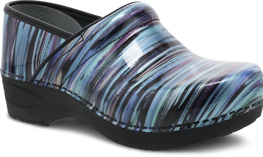 Women Dansko | Xp 2.0 Teal Striped Patent Leather Clog