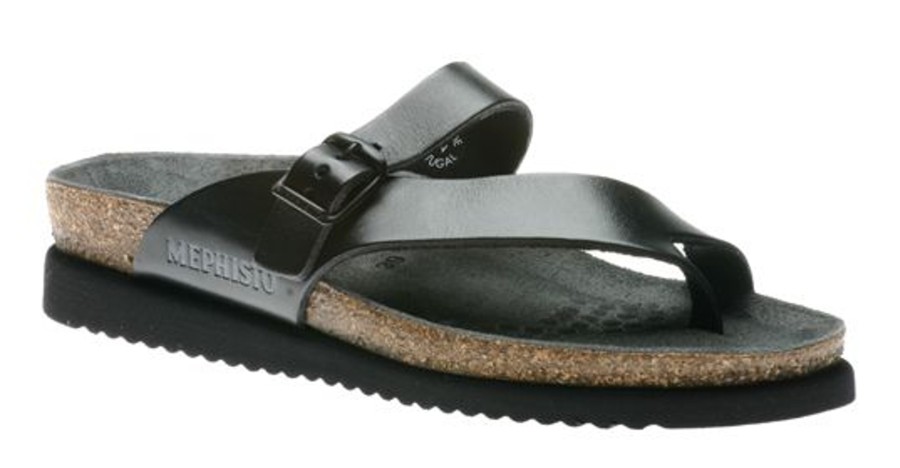 Women Mephisto | Helen Black Leather Thong Sandal