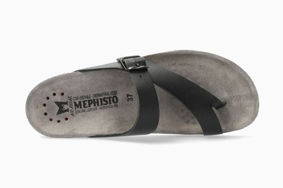 Women Mephisto | Helen Black Leather Thong Sandal