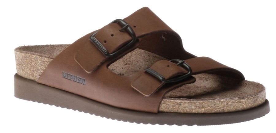 Women Mephisto | Harmony Brown Nubuck Leather Slide Sandal