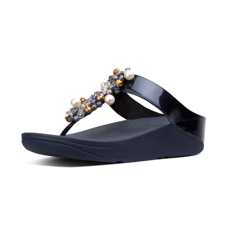 Women Fit Flop | Deco Midnight Navy Pearlized Faux Leather Thong Sandal