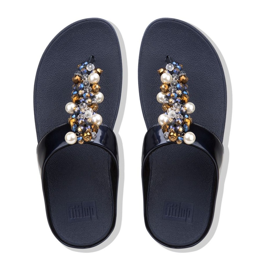 Women Fit Flop | Deco Midnight Navy Pearlized Faux Leather Thong Sandal