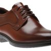 Men Ecco | Lisbon Cognac Brown Leather Lace-Up Plain Toe Dress Shoe