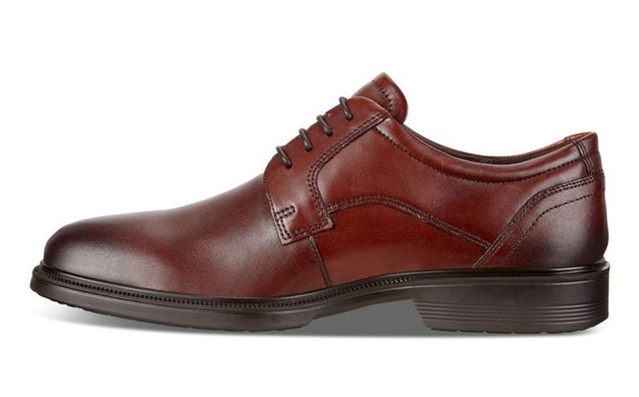 Men Ecco | Lisbon Cognac Brown Leather Lace-Up Plain Toe Dress Shoe