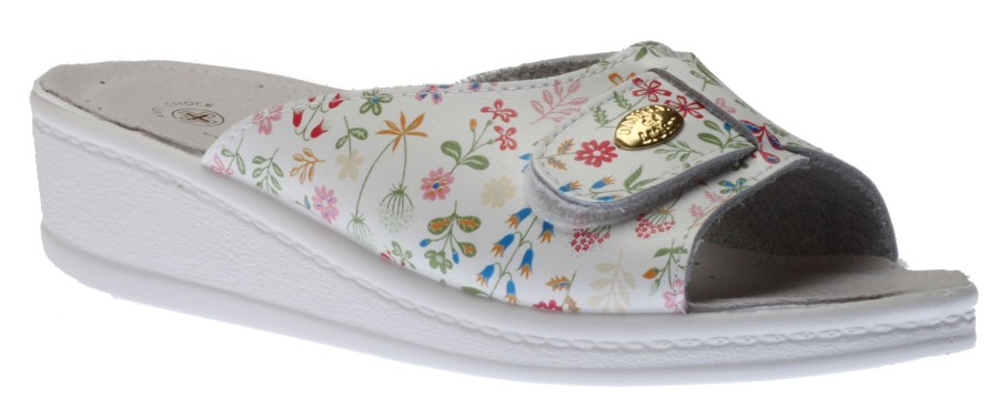 Women Lady Diana | White Floral Slide Wedge Sandal