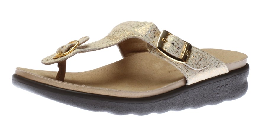 Women SAS Shoes | Sanibel Shiny Gold Thong Sandal