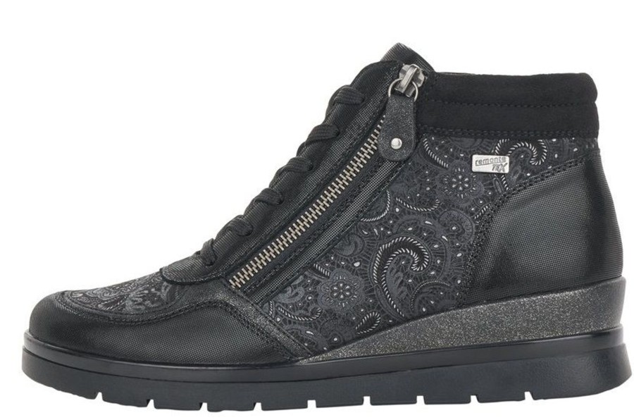 Women Remonte | Korfu Black Paisley Wedge Ankle Boot