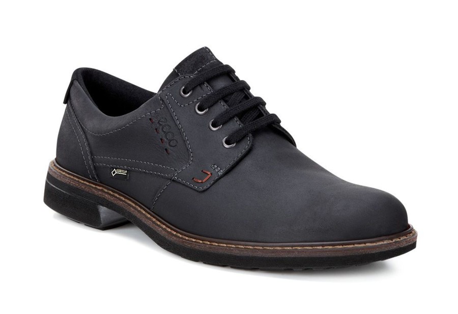 Men Ecco | Turn Black Leather Gore-Tex Waterproof Plain Toe Derby