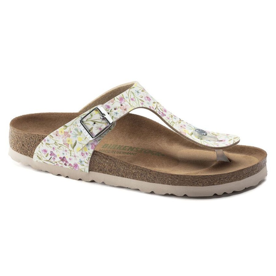 Women Birkenstock | Gizeh Vegan Birko-Flor Watercolor Flower White Thong Sandal