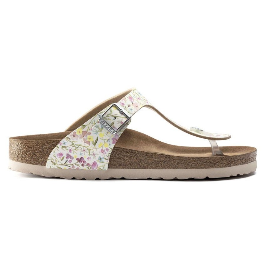 Women Birkenstock | Gizeh Vegan Birko-Flor Watercolor Flower White Thong Sandal