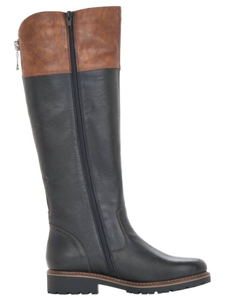 Women Remonte | Cristallino Black Brown Leather Tall Boot