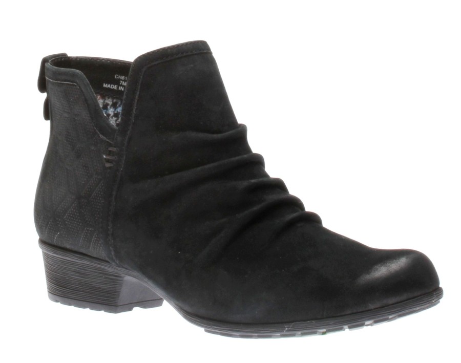 Women Rockport | Gratasha 2 Panel Black Ruched Leather Ankle Boot