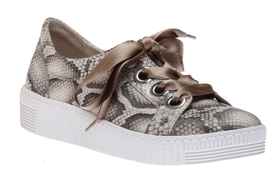 Women Gabor | 43.330.30 Taupe Snakeskin Lace-Up Sneaker