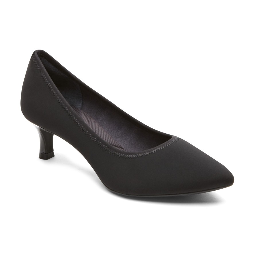 Women Rockport | Total Motion Kaiya Black Elastic Kitten Heel Pointed Toe Dress Pump