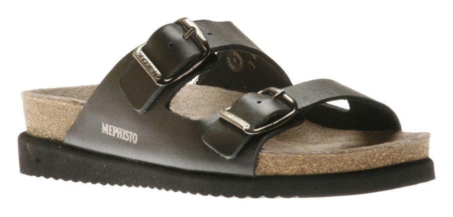 Women Mephisto | Harmony Black Leather Slide Sandal