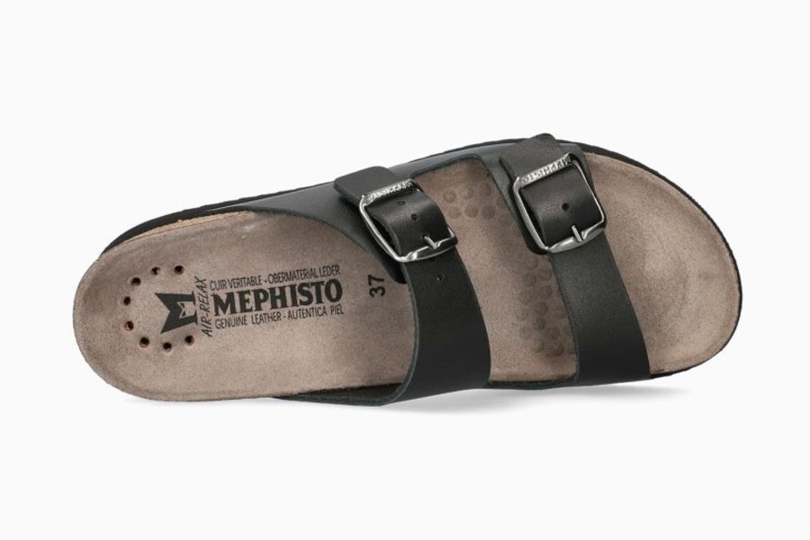 Women Mephisto | Harmony Black Leather Slide Sandal