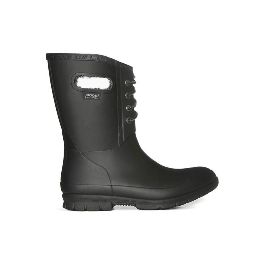 Women Bogs | Amanda Plush Lace-Up Black Women'S Insulated Rain Boot