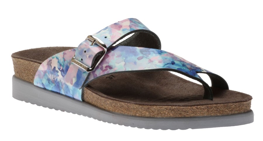 Women Mephisto | Helen Sky Blue Lagoon Patent Thong Sandal