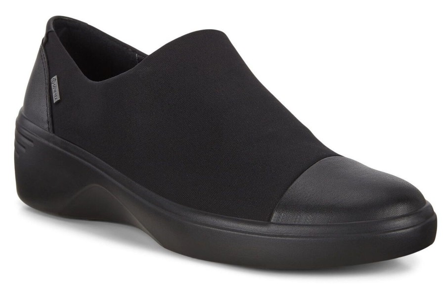 Women Ecco | Soft 7 Black Gore-Tex Waterproof Slip-On Wedge Shoe