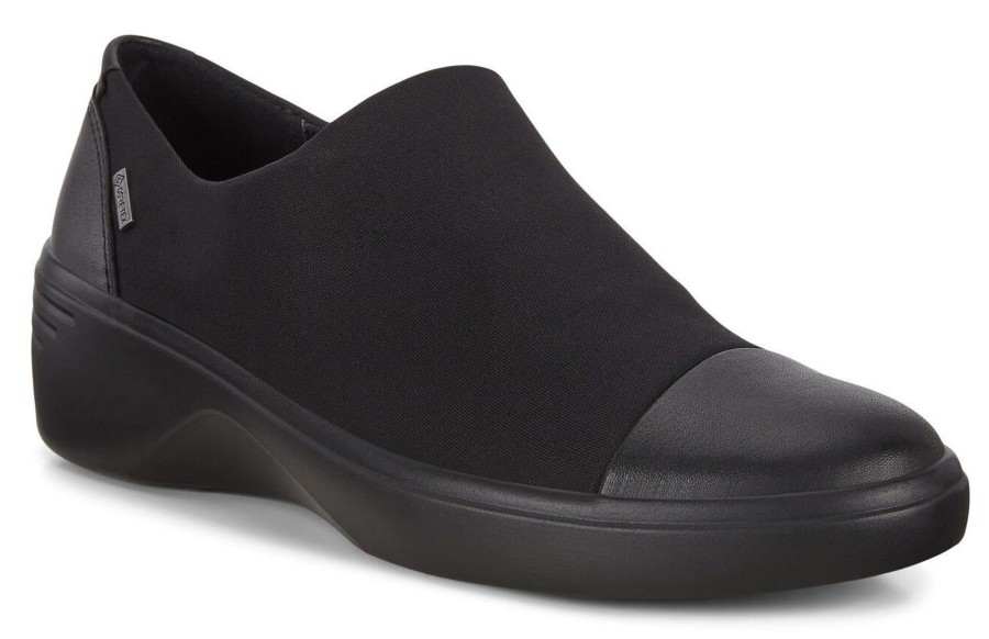 Women Ecco | Soft 7 Black Gore-Tex Waterproof Slip-On Wedge Shoe