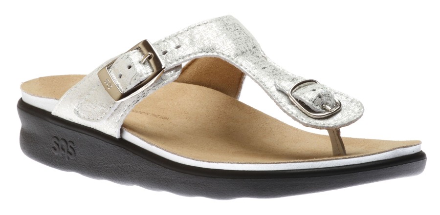 Women SAS Shoes | Sanibel Shiny Silver Thong Sandal