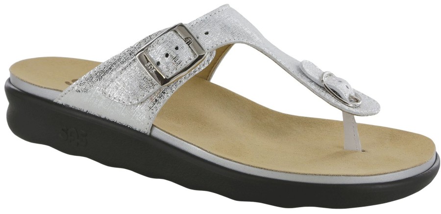 Women SAS Shoes | Sanibel Shiny Silver Thong Sandal