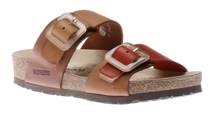 Women Mephisto | Madison Tan Orange Leather Slide Sandal