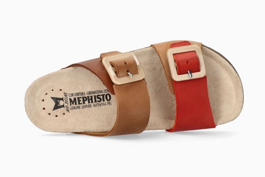 Women Mephisto | Madison Tan Orange Leather Slide Sandal