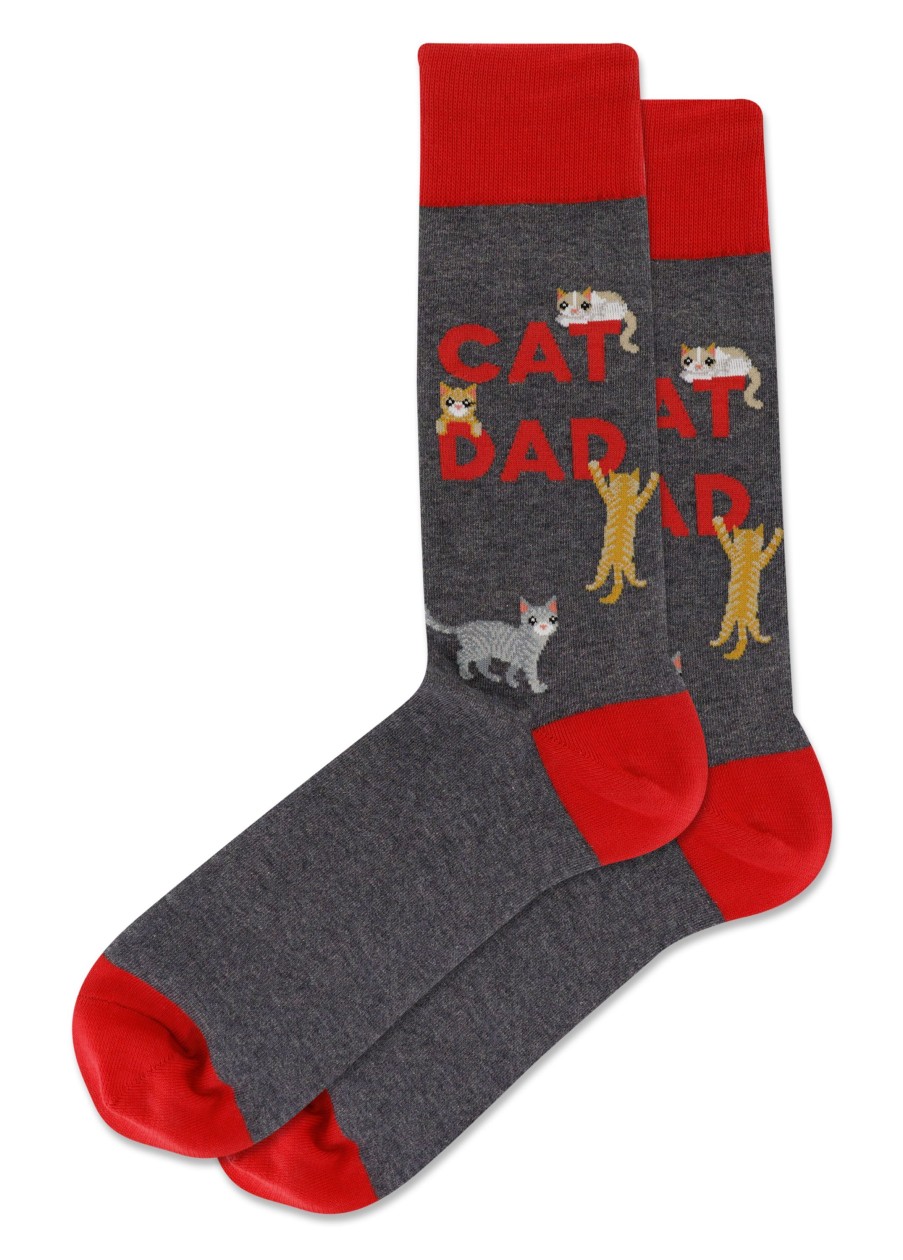 Accessories Hotsox | Hotsox Men'S Cat Dad Charcoal Crew Socks