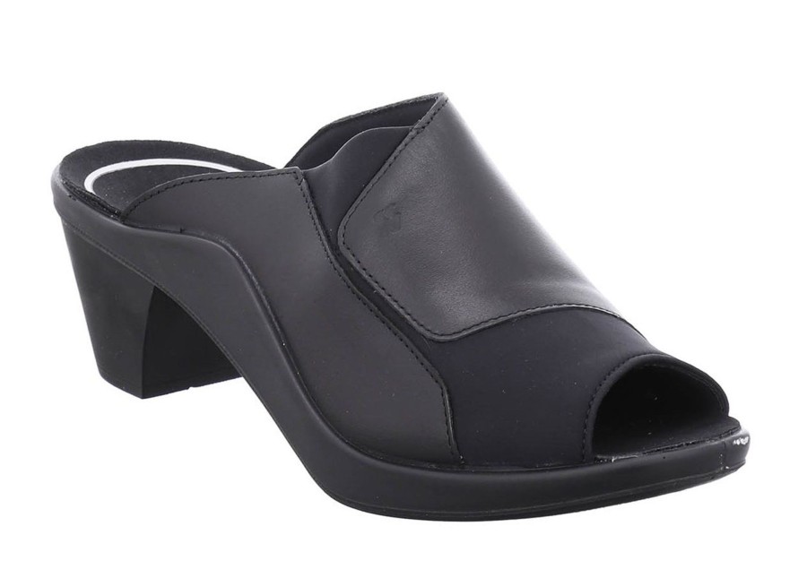 Women Romika | Mokassetta 244 Black Leather Slide Heel Sandal