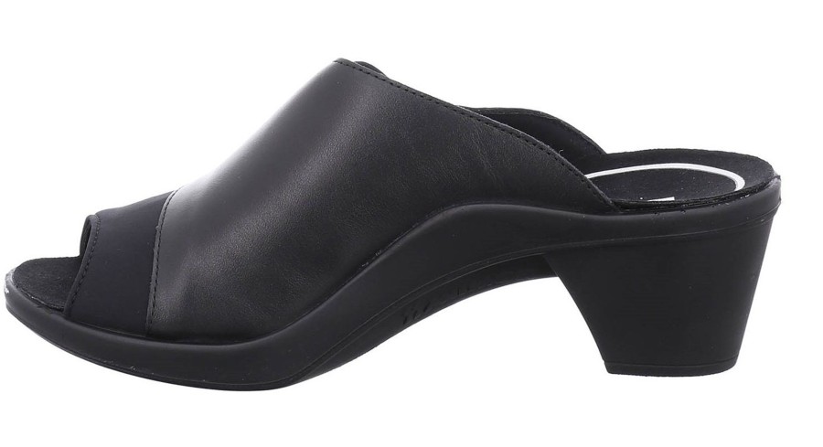 Women Romika | Mokassetta 244 Black Leather Slide Heel Sandal