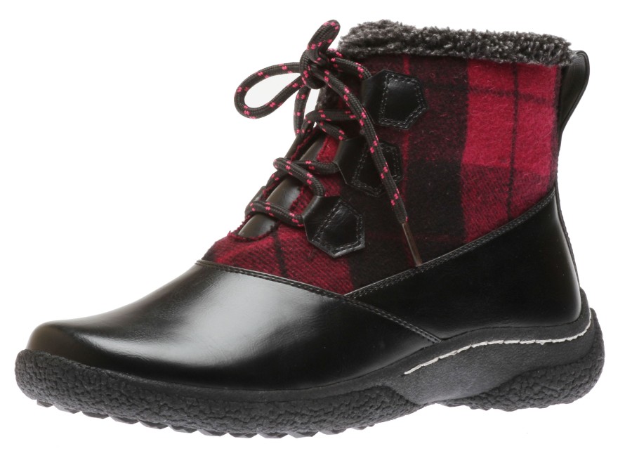 Women Wanderlust | Amelia Black Red Flannel Lace-Up Boot